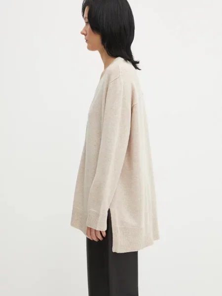 Μάλλινη ζακέτα Maison Kitsuné Merino Wool Long γυναικεία μπεζ