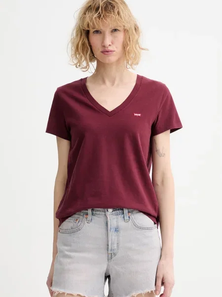 Tričko Levi's PERFECT VNECK vínové