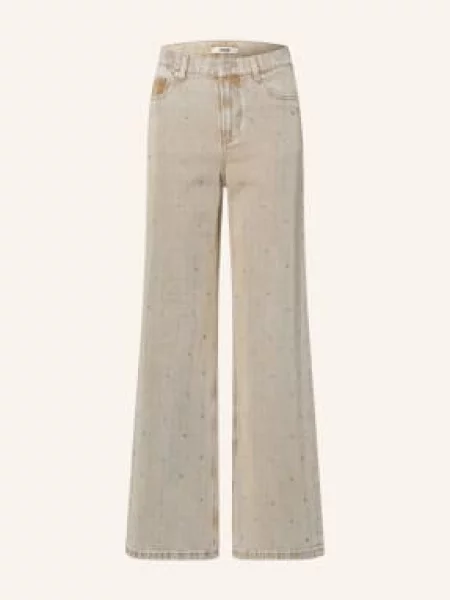 Maje Jeansy Wide Leg Z Kamyczkami Ozdobnymi beige beżowe