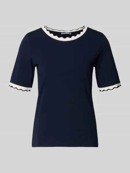 T-shirt z okrągłym dekoltem i falistym brzegiem More & More granatowa