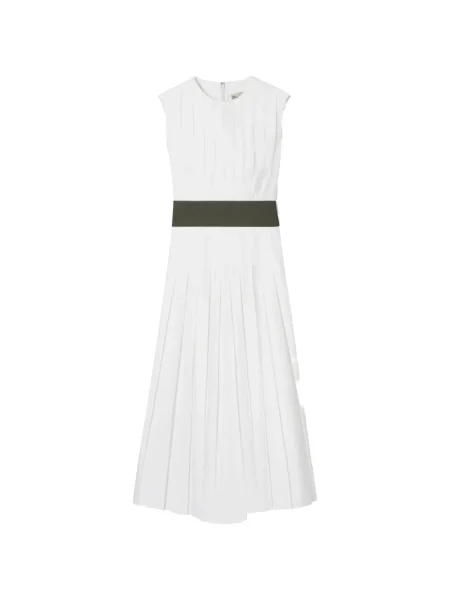 Rochie Tory Burch plisată din poplin de costum alb