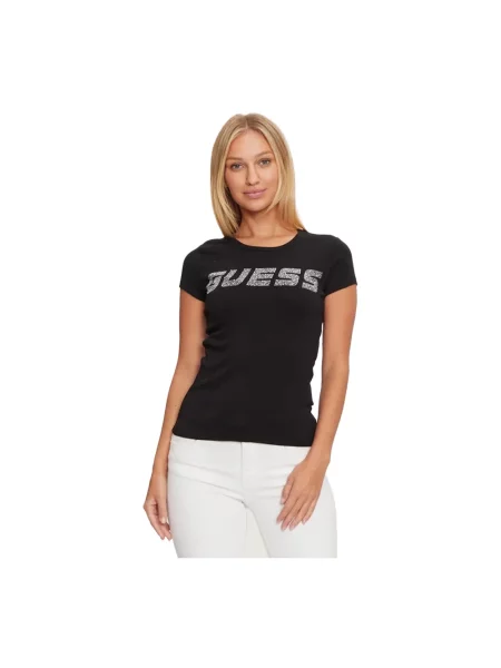 Koszulka Guess z krótkim rękawem z kamieniami czarna