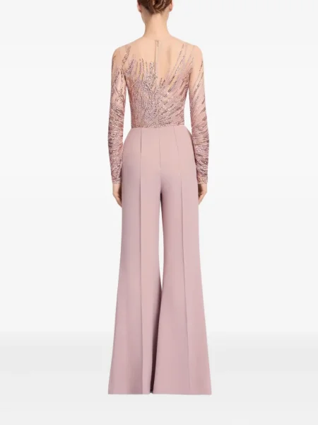 Tylový overal Elie Saab s výšivkou růžový