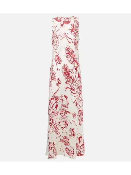 Jedwabna sukienka maxi Asceno z nadrukiem garniturowa biała