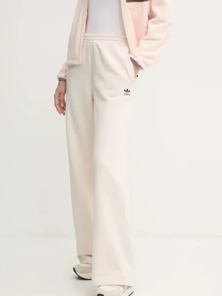Спортен панталон adidas Originals Femme Galore Wideleg Fleece Pants с изчистен дизайн бежово