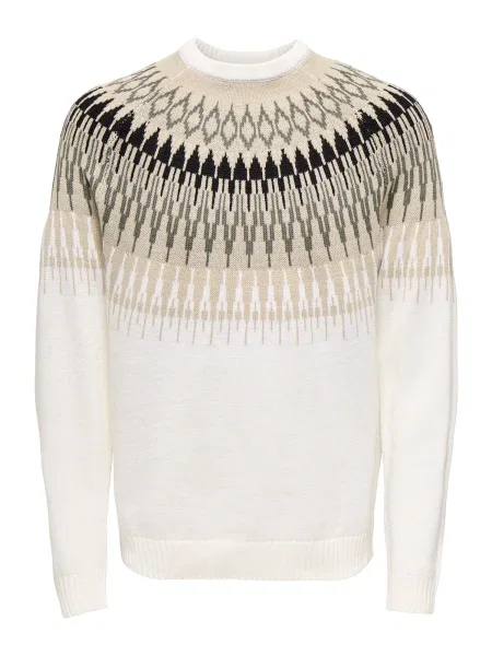 Only & Sons Pulover ONSTERRY bej / gri / negru alb