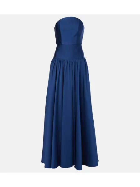 Tafta sukienka Roland Mouret bez ramiączek niebieska