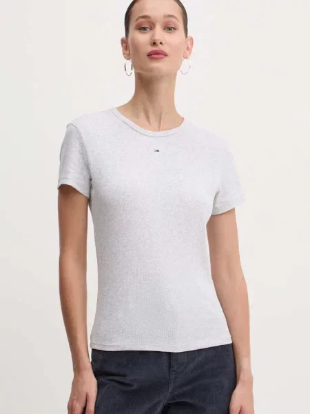 Tommy Jeans osnovna kratka majica z elastanom siva