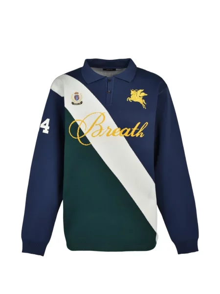 Tricou polo Breath cu broderie din jacard albastru