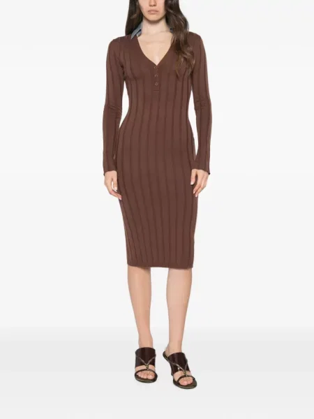 Gulerat rochie midi Patrizia Pepe tricotate maro