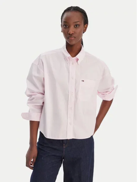 Tommy Jeans košulja za žene od pamuka ružičasta