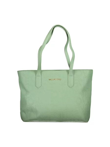 Lniana shopperka Valentino By Mario Valentino z logo zielona