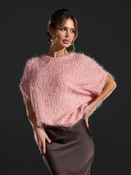 Светр ISSA Plus комбінований верх рожевий