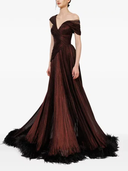 Rochie Iris Serban cu pene maro