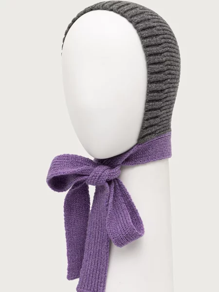 Căciulă Cloimh de lână cu glugă violet