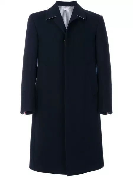Płaszcz Thom Browne wełniany klasyczny jednorzędowy niebieski