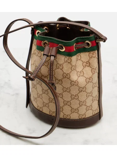Geantă Gucci cu dungi din canvas bej