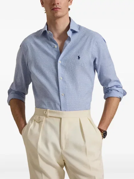Iš natūralios odos trumpas dryžuotos polo marškinėliai Polo Ralph Lauren pilka