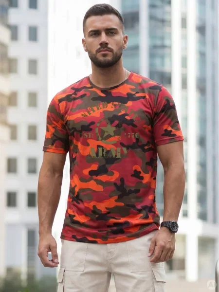 T-shirt z nadrukiem moro Dstreet pomarańczowy