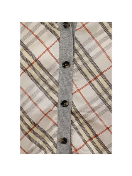 Kardigan Burberry wełniany w kratę szary
