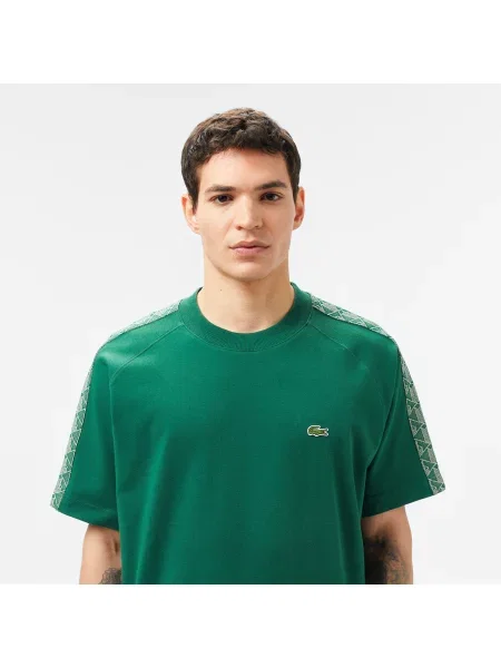 Lacoste T-Shirt Z Okrągłym Dekoltem Z Nadrukiem Oversize Ciemnozielony zielony