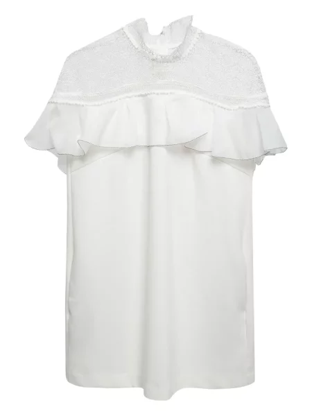 Rochie mini Self-portrait cu volane din dantelă alb