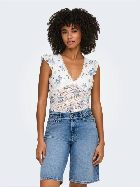 ONLY Top ONLSAGA albastru deschis / oliv / murdar alb