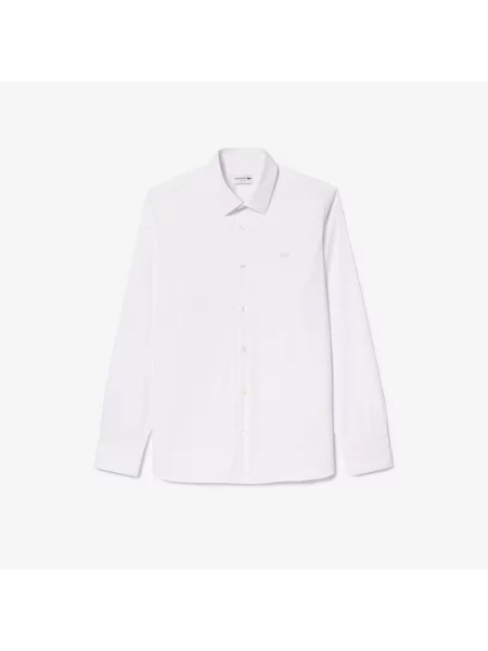 Lacoste Koszula Slim Fit Z Francuskim Kołnierzykiem Z Bawełnianej Popeliny biały