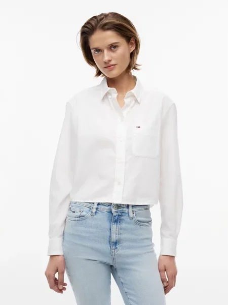 Tommy Jeans Bluză bleumarin / roșu cireș alb