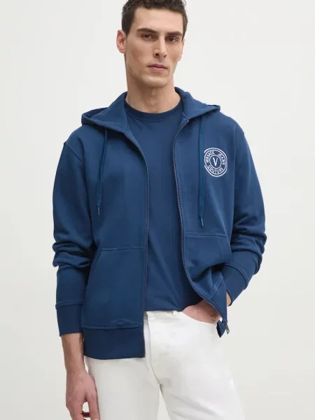 Versace Jeans Couture hanorac de barbati marin cu glugă cu imprimeu albastru