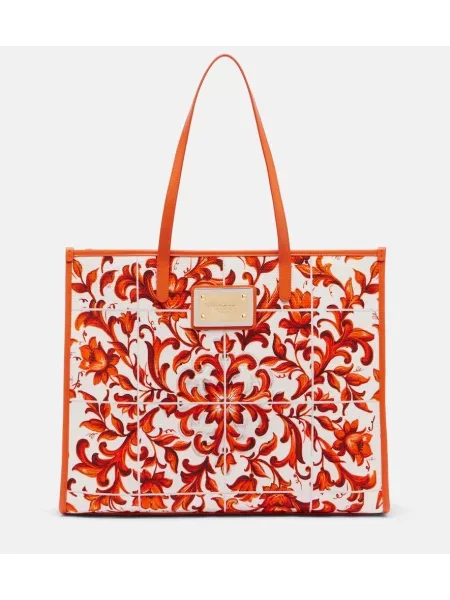 Geantă shopper Dolce&gabbana cu imagine din canvas portocaliu
