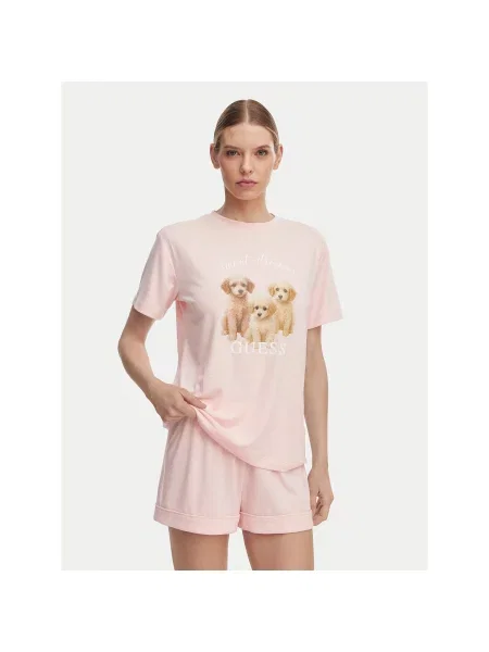 Guess Pižama Svetlo rožnata Relaxed Fit