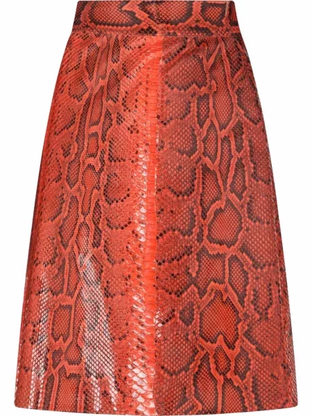 Fustă din piele Dolce & Gabbana până la genunchi portocaliu