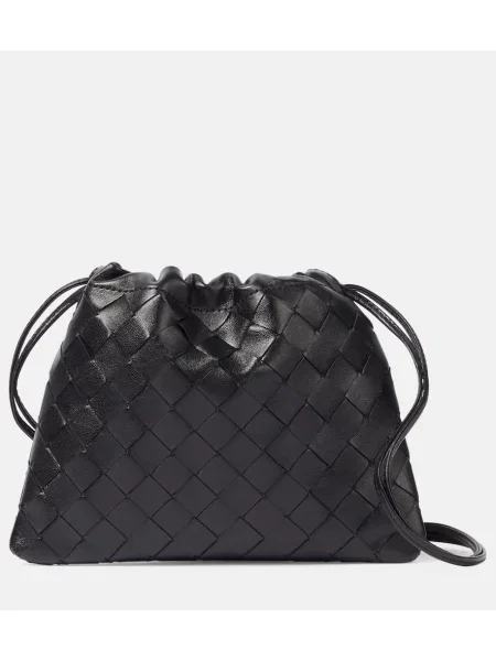 Usnjena crossbody torbica Bottega Veneta črna