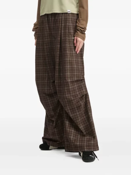 Pantaloni Mini Cream în carouri plisate maro