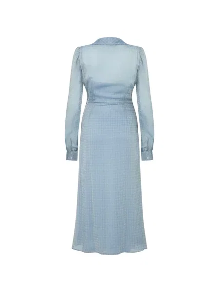 "houndstooth" rašto maxi suknele Moschino v formos iškirpte mėlyna