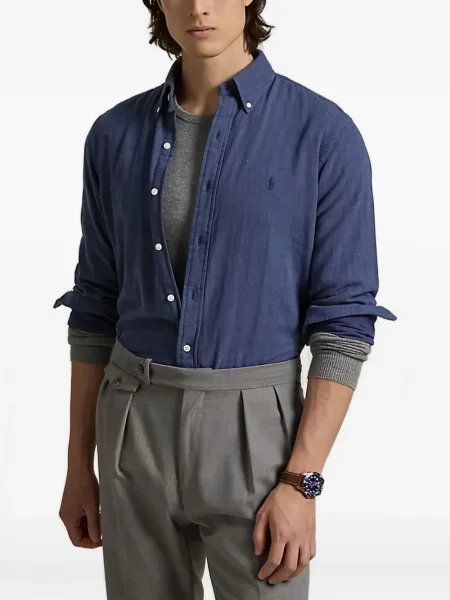 Samt prugasta košulja Polo Ralph Lauren s vezom plava