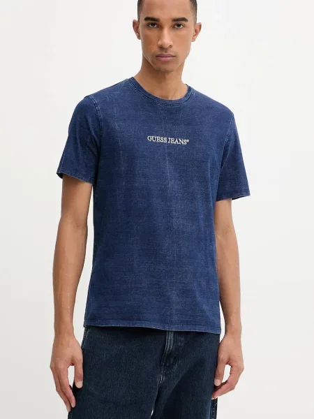 Tričko Guess Jeans s aplikací modrá