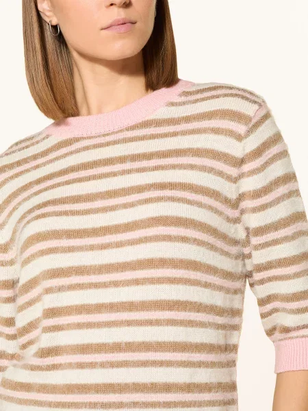 Sweter z dzianiny z prążkowanymi wykończeniami Opus różowy