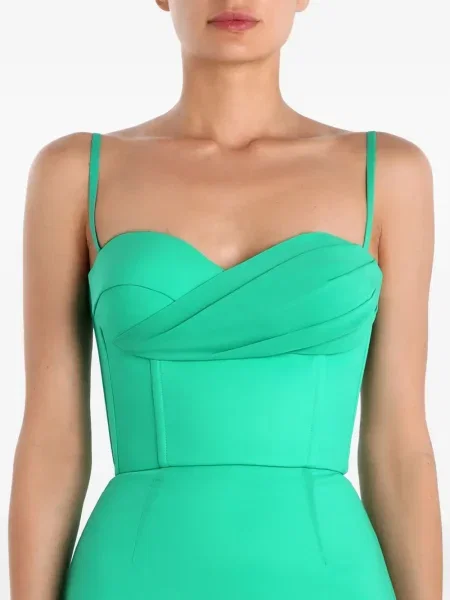 Rochie midi Post Meridiem cu volane drapată până la genunchi verde