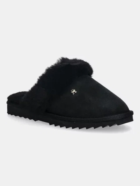 Tommy Hilfiger kapcie skórzane TH SHEARLING HOUSE SHOE czarny
