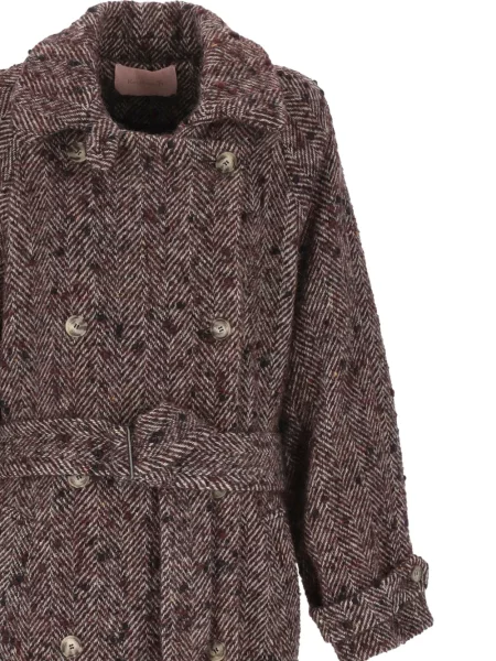 Cu centură palton Kristina Ti cu model herringbone maro
