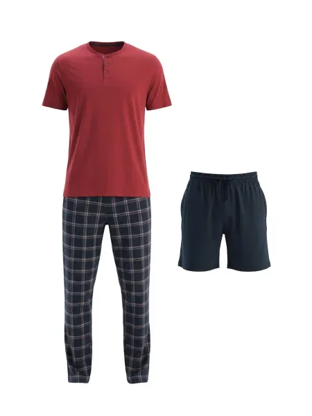 Dagi Pijama lungă albastru marin / deschis / roșu cireș gri