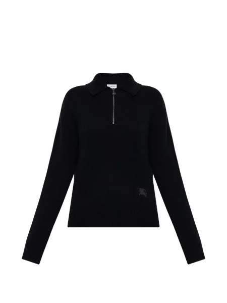 Lung tricou polo Burberry din cașmir negru