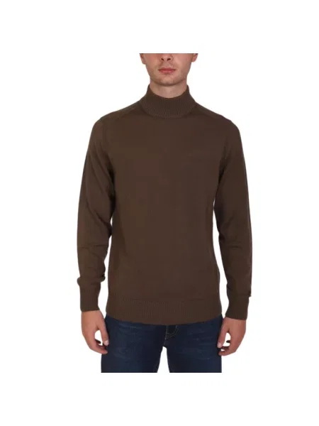 Dzianinowy sweter z golfem Boss brązowy