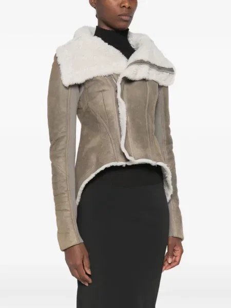 Geacă Rick Owens asimetrică din piele de oaie gri