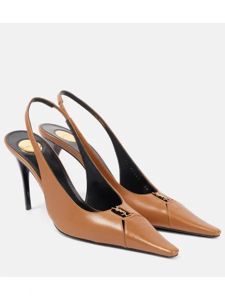 Pantofi cu toc Saint Laurent din piele slingback maro