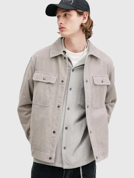 AllSaints camasa din velur CASTLEFORD cu guler clasic relaxed gri