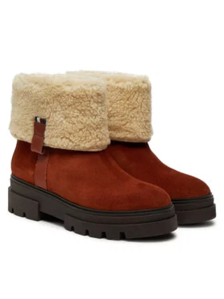 Tommy Hilfiger Polokozačky Faux Fur Suede Roll-Down Boot hnědá