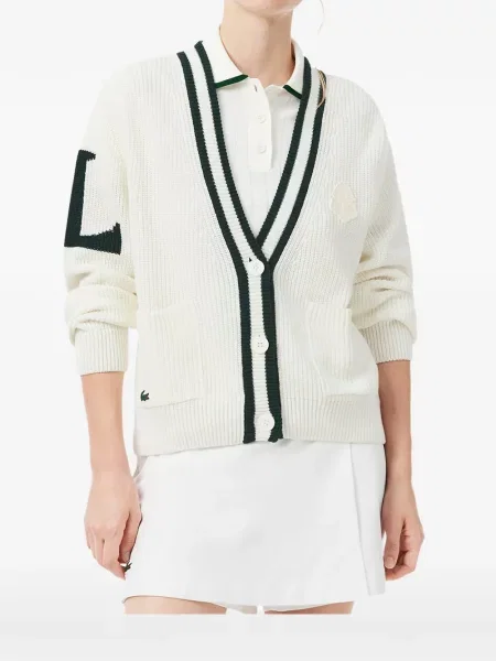 Cardigan Lacoste cu dungi alb